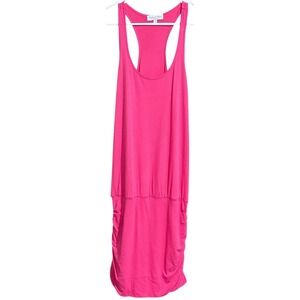 Michael Stars Womens Hot Pink Ruched Racerback Tank Dress Small Cotton Modal USA